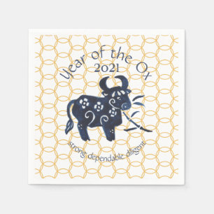 Chinesisches Neujahr Ox Zodiac Animal Minimal 2021 Serviette
