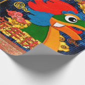 Chinesisches Neujahr Papercut Dragon Wood Blue Gol Geschenkpapier (Ecke)
