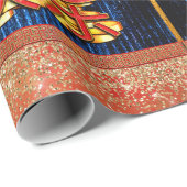 Chinesisches Neujahr Papercut Dragon Wood Blue Gol Geschenkpapier (Rolleneckpunkt)