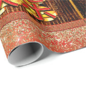 Chinesisches Neujahr Papercut Dragon Wood Red Gold Geschenkpapier (Rolleneckpunkt)