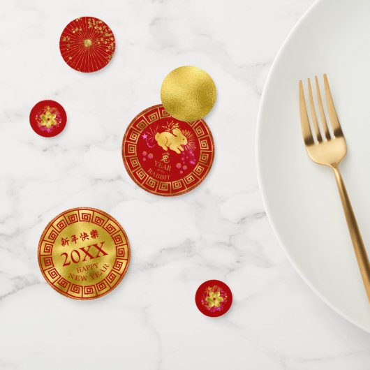 Chinesisches Neujahr - Rabbit Rot/Gold-ID542 Konfetti (Gruppe)