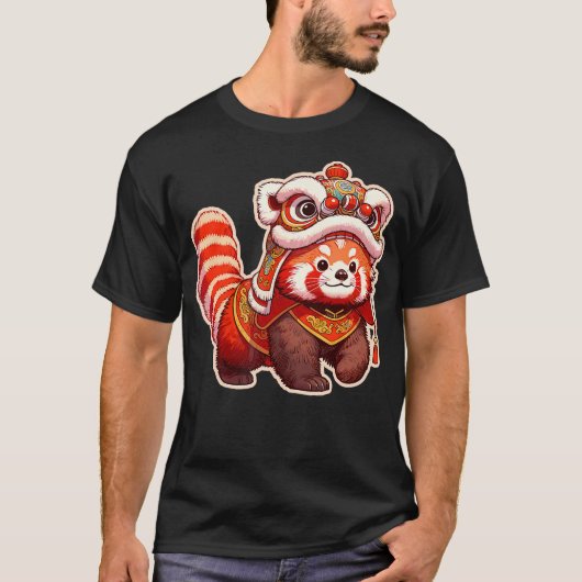 Chinesisches Neujahr Red Panda Lion Dance Lunar Ne T-Shirt (Vorderseite)