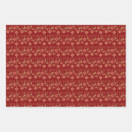 Chinesisches Neujahr Rotes Orientalisches Gold Gol Geschenkpapier Set