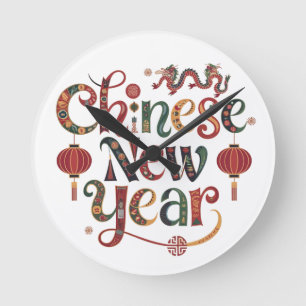 Chinesisches Neujahr Runde Wanduhr