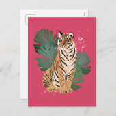 Chinesisches Neujahr Tiger Monstera-Blätter Feiertagspostkarte (Vorne/Hinten)