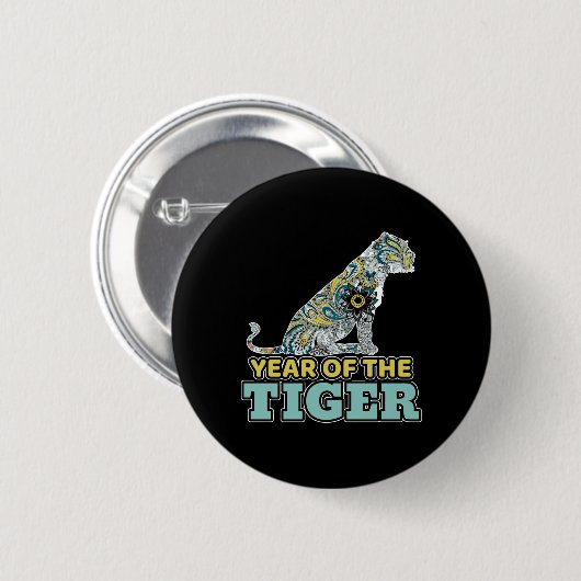 Chinesisches Neujahr - Zodiac White Tiger Button (Vorne & Hinten)