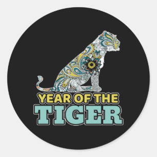 Chinesisches Neujahr - Zodiac White Tiger Runder Aufkleber