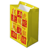 CHINESISCHES NEUJAHR Zodiakische Symbole Gelb rot Mittlere Geschenktüte (Vorderseite Schrägansicht)