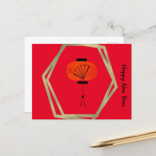 Chinesisches Neujahrs-Laternen-Fan Rot Gold Postkarte