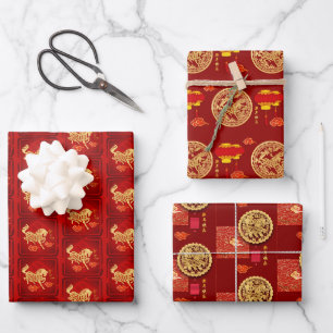 Chinesisches Neujahrs-Pferd 2026 3WpS2 Geschenkpapier Set