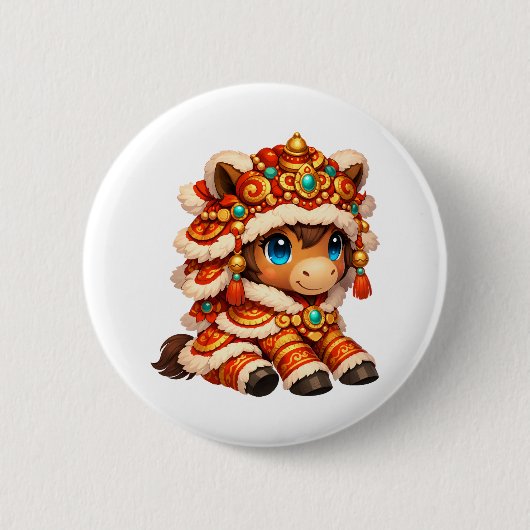 Chinesisches Neujahrs-Pferd 2026 Zodiakus Button (Vorderseite)