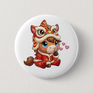 Chinesisches Neujahrs-Pferd 2026 Zodiakus Button