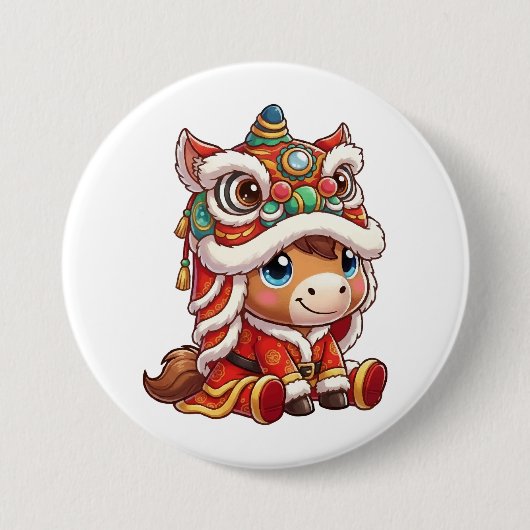 Chinesisches Neujahrs-Pferd 2026 Zodiakus Button (Vorderseite)