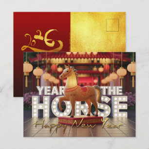 Chinesisches Neujahrs-Pferd im Disco-Stil mit Text Postkarte