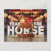 Chinesisches Neujahrs-Pferd im Disco-Stil mit Text Postkarte (Vorderseite)