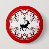 Chinesisches Neujahrs-Schaf und rote Blüten Button (Vorderseite)