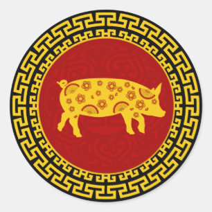 Chinesisches Neujahrs-Schwein-Ornament Runder Aufkleber