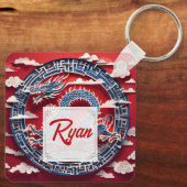 Chinesisches Neujahrsdrachenpapier mit Monogramm S Schlüsselanhänger (Rückseite)