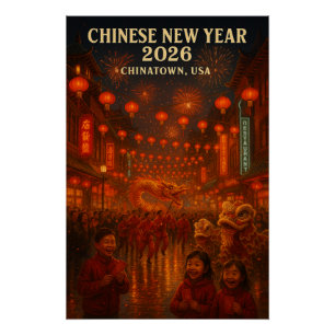 Chinesisches Neujahrsfest 2026 in Chinatown Poster