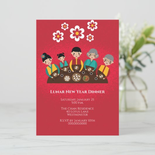 Chinesisches Neujahrsfest Neujahr Einladung (Stehend Vorderseite)