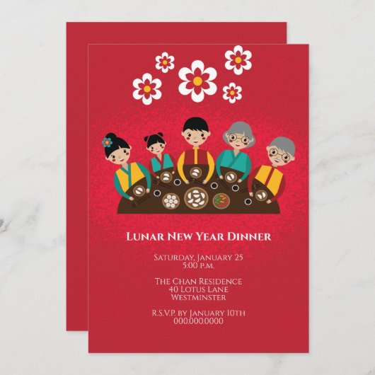 Chinesisches Neujahrsfest Neujahr Einladung (Vorne/Hinten)