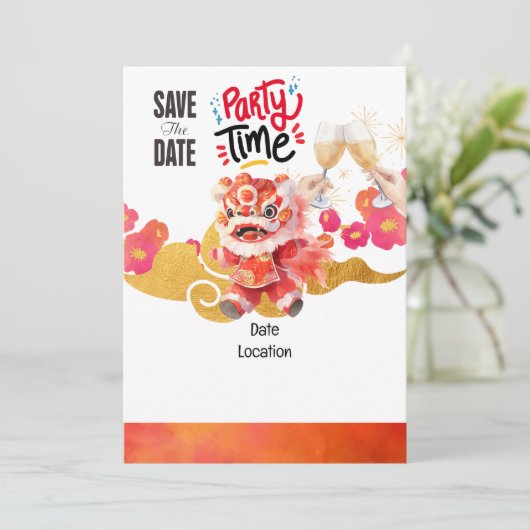 Chinesisches Neujahrsfest-Party Save the Date Einladung (Stehend Vorderseite)