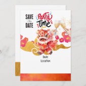 Chinesisches Neujahrsfest-Party Save the Date Einladung (Vorne/Hinten)