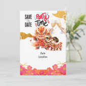 Chinesisches Neujahrsfest-Party Save the Date Einladung (Stehend Vorderseite)