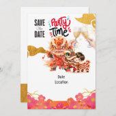 Chinesisches Neujahrsfest-Party Save the Date Einladung (Vorne/Hinten)