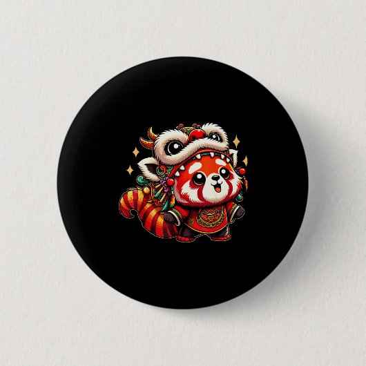 Chinesisches Neujahrsfest Roter Panda-Drachen-Tanz Button (Vorderseite)