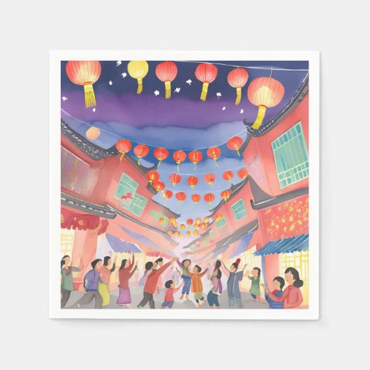 Chinesisches Neujahrsfest | Wasserfarbe-Feier Serviette (Vorderseite)