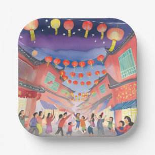 Chinesisches Neujahrsfest Wasserfarbenfeier Pappteller