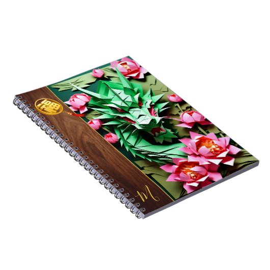 Chinesisches Neujahrsgrünes Drachen Origami Monogr Notizblock (Rechte Seite)