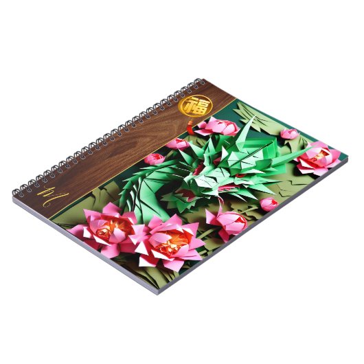 Chinesisches Neujahrsgrünes Drachen Origami Monogr Notizblock (Linke Seite)