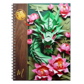 Chinesisches Neujahrsgrünes Drachen Origami Monogr Notizblock (Vorderseite)