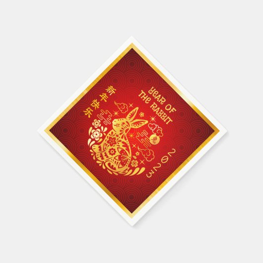 Chinesisches Neujahrskrabbit 2023 Gold Foil Red Mo Serviette (Ecke)