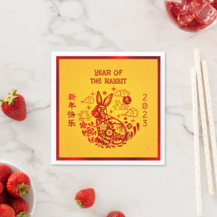 Chinesisches Neujahrskrabbit 2023 Roter Streifen G Serviette
