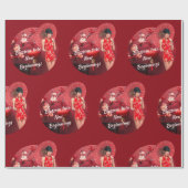 Chinesisches Neujahrsmädchen mit einem roten Regen Geschenkpapier (Flach)