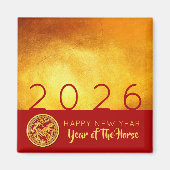 Chinesisches Neujahrspferd 2026 Red Gold SqM Magnet (Vorne)