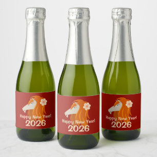 Chinesisches Neujahrspferd 2026 Zodiac Schaumweinetikett