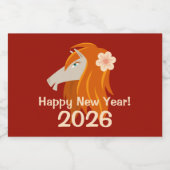 Chinesisches Neujahrspferd 2026 Zodiac Schaumweinetikett (Einzelnes Label)