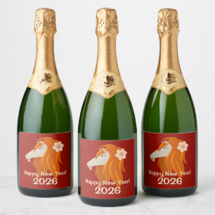 Chinesisches Neujahrspferd 2026 Zodiac Schaumweinetikett