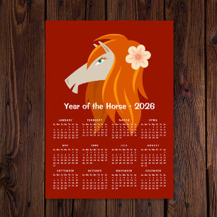 Chinesisches Neumondjahr Zodiac Horse 2026 Kalende Magnetkarte
