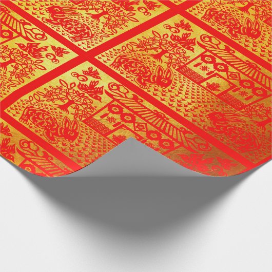 Chinesisches New Year Gold WP mit doppeltem Rabbit Geschenkpapier (Ecke)