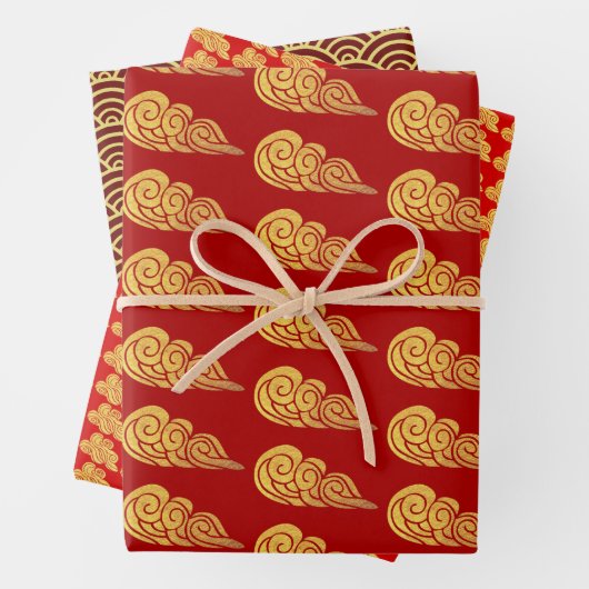 Chinesisches New Year Golden Auspicious Clouds Mus Geschenkpapier Set (Beispiel)