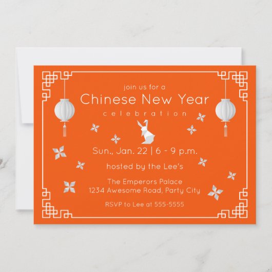 Chinesisches New Year Origami Rabbit, orange Einla Einladung (Vorderseite)