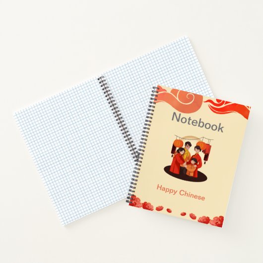 Chinesisches Notebook in Rot und Beige Happy Notizblock (Innenseite)