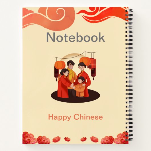 Chinesisches Notebook in Rot und Beige Happy Notizblock (Rückseite)