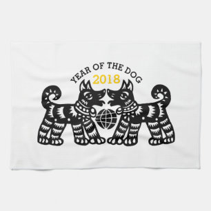 Chinesisches Papercut Earth Hund Jahr 2018 Küchen Handtuch