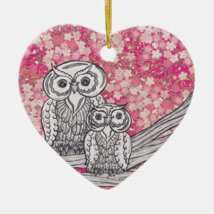 Chinesisches Papier-Eulen 4 Keramikornament